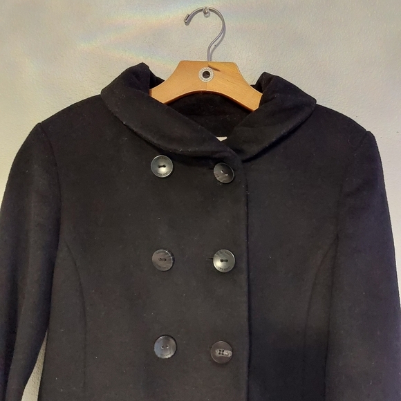 Calvin Klein Wool Black Pea Coat Size 10 Women's pockets Mid Lenght - Picture 5 of 13